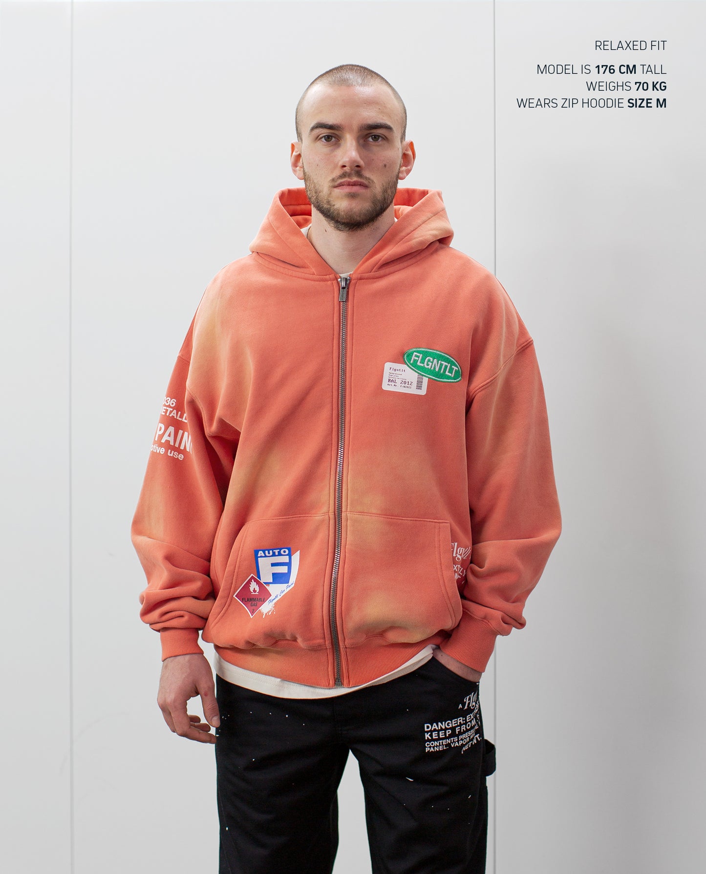 Flgntlt Spray Paint Salmon Zip Hoodie